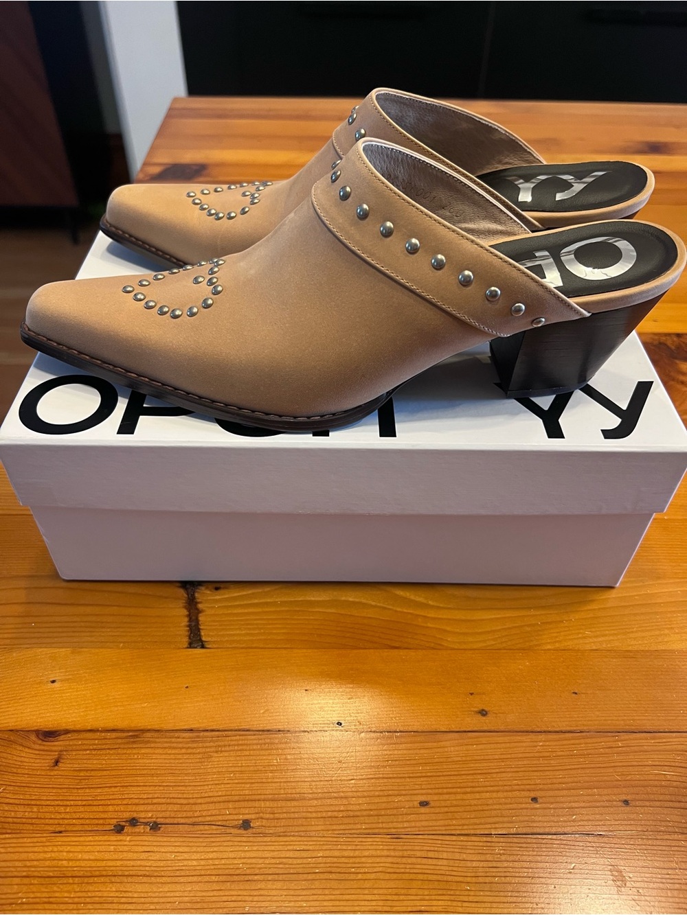 Open Yy Studded Leather Mule Heels